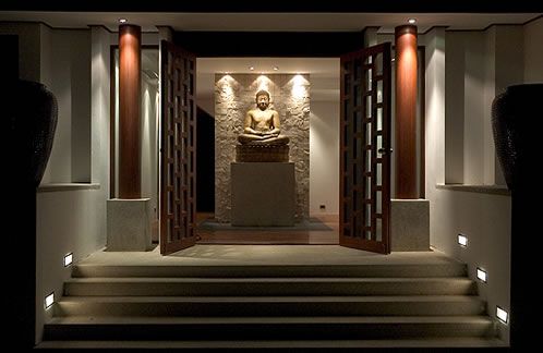 The entrance at night