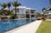 View across the wet-edge swimming pool