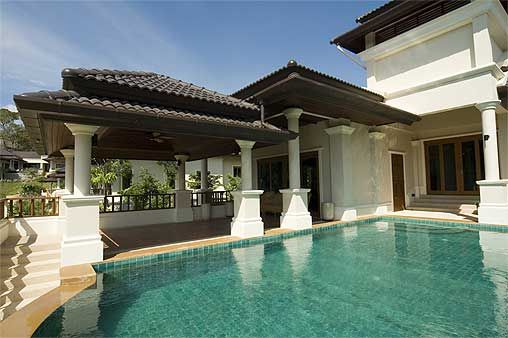 The sala viewed from across the pool