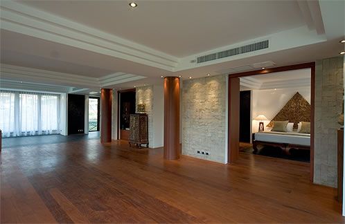 Looking into the master bedroom from the living room