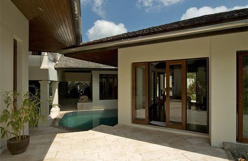 The living room and swimming pool