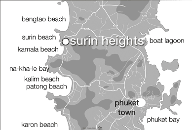 Surin Heights location map, Phuket