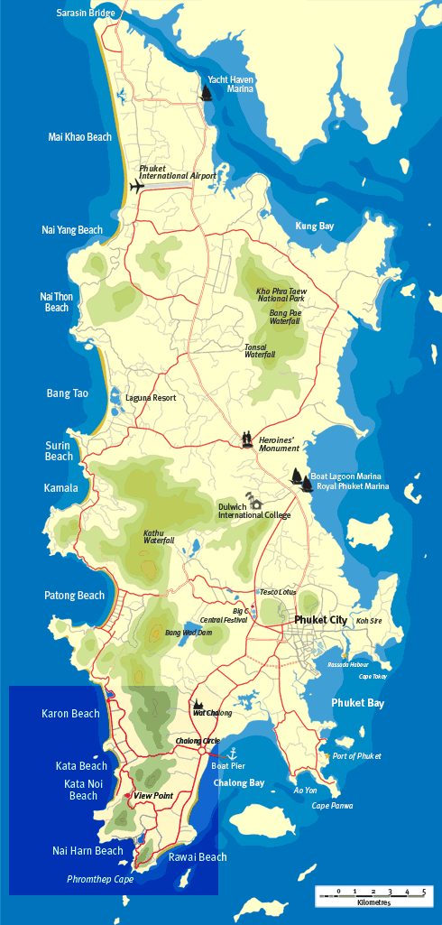 Phuket island map showing Kata Beach location